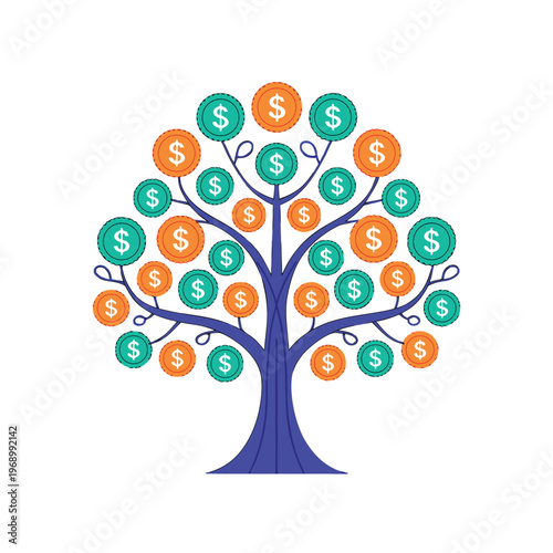 Money Tree Growth Concept Illustrating Financial Prosperity And Investment
