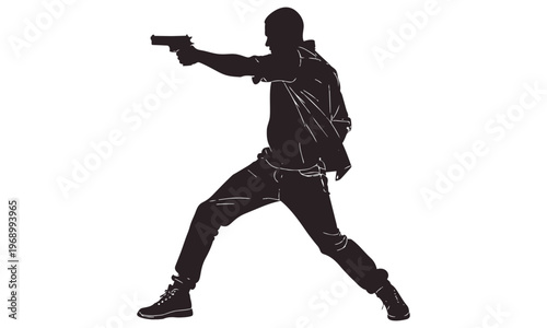 シルエット【銃をかまえる人】
