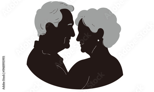 シルエット【寄り添う老夫婦】