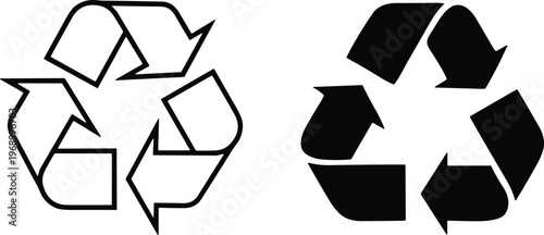 Black and white recycling symbol on a transparent background, representing sustainability and eco friendly actions.