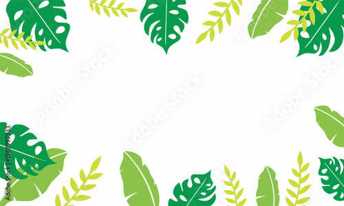 Tropical Leaves Border Frame - Green Summer Botanical Background