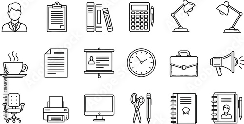 Office supplies and business icons