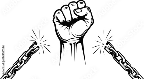 Fist breaking free from chains