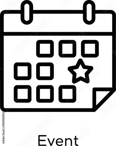 Black and white calendar icon with star