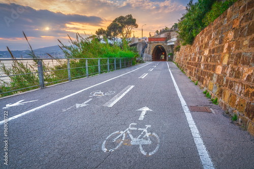 Sanremo Cycling Path and Tunnel at Sunset, Liguria