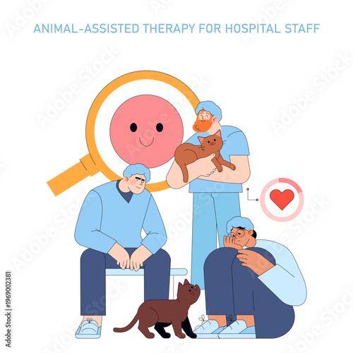 Animal-Assisted Therapy for Hospital Staff Vector Illustration