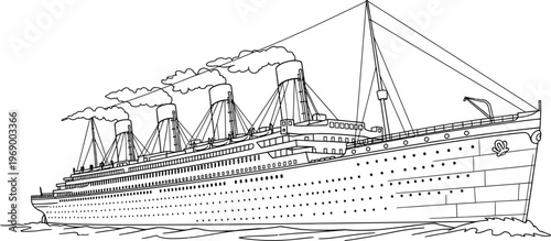 Black and white illustration of a large ocean liner ship