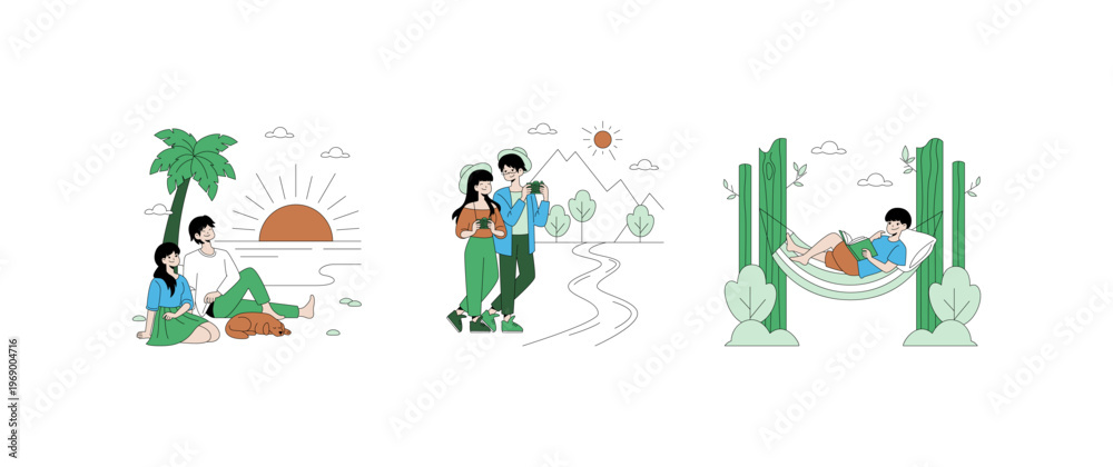 Fototapeta premium Relaxing and Exploring in Nature Vector Illustration
