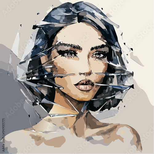 fragmented portrait with painterly realism and geometric shards, exploring identity, distortion, and modern emotional abstraction