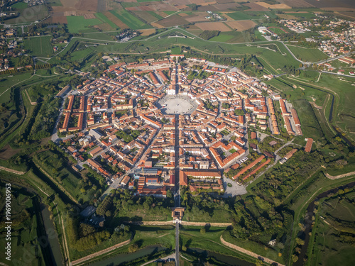 Renaissance star fortress town in Italy aerial