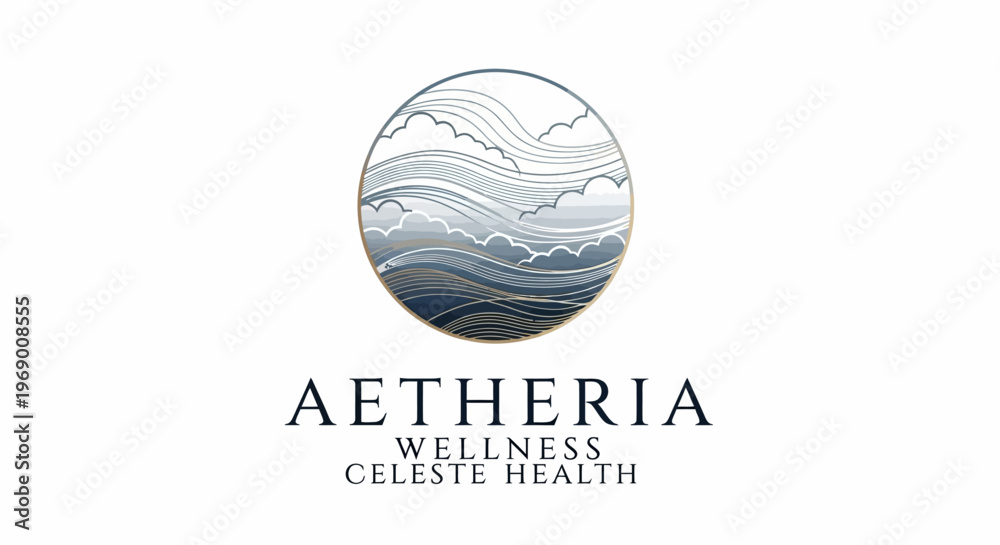Obraz premium Aetheria Wellness logo with mountains and clouds.