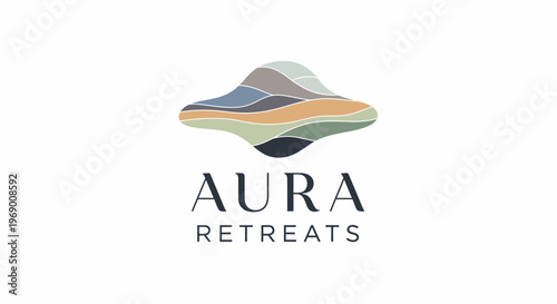 Aura Retreats logo with abstract design.