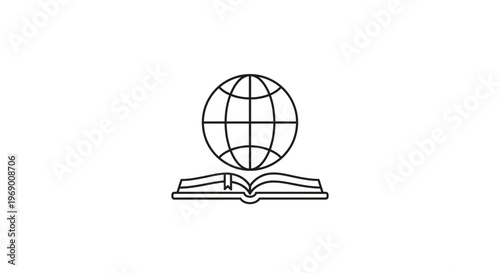 Globe on open book symbol.