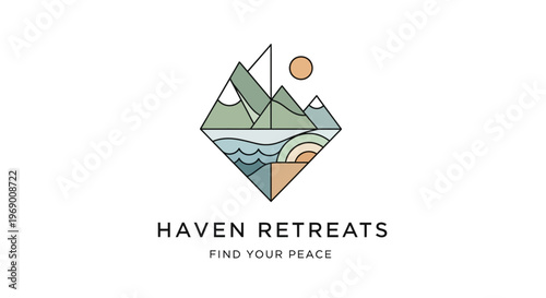 Haven Retreats logo with peaceful mountain landscape.