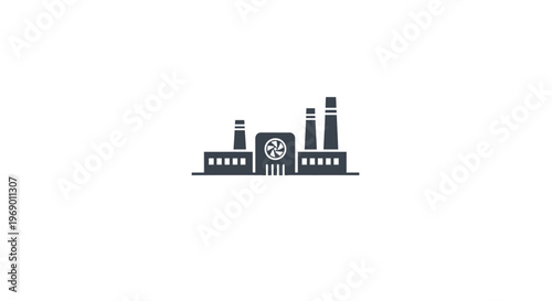 Industrial factory buildings with smokestacks.