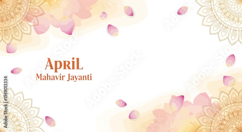 A bright Mahavir Jayanti Instagram post template features floral decorations and mandala designs with pastel colors, ideal for an April social media campaign to celebrate the Jain festival