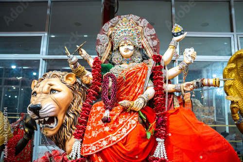 Beautiful Clay Idol of Hindu Goddess Lakshmi  in in Wat Chulamanee or Chulamani temple at Amphawa in Samut Songkhram, Thailand