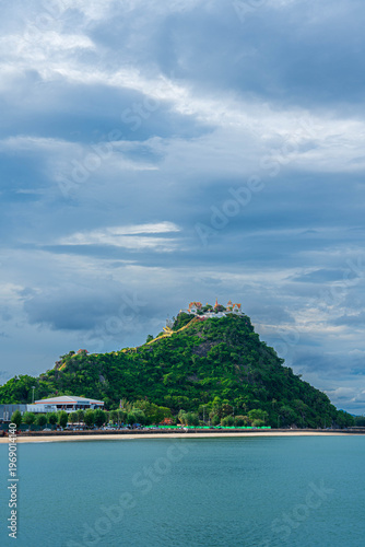 Most beautiful beaches in Thailand Prachuap Khiri Khan ,The view of two green rocky mountains and the blue sea.