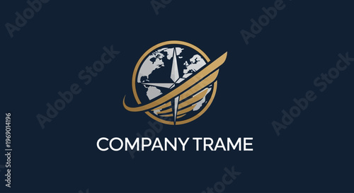 Company logo with globe and wings.