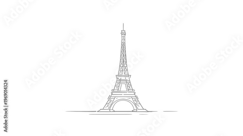 Elegant tall iron lattice tower drawing, iconic architectural structure illustration, minimalist line art design.