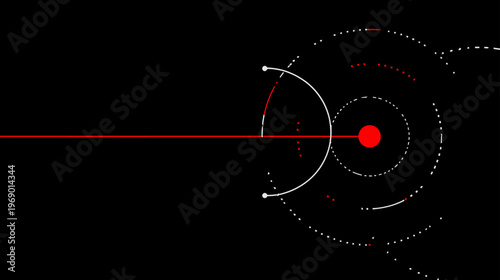 Futuristic digital technology background with abstract red laser beam, aiming target, and circular data visualization elements