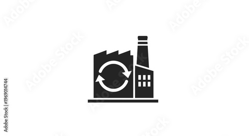 Industrial factory with recycling symbol.