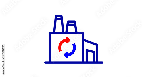 Industrial factory with recycling symbol.