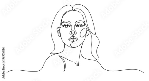 Minimalist line drawing of a womans face on white background