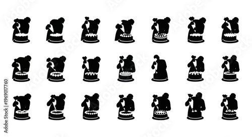 Black and White Silhouette of a Bear with Birthday Cake Icons