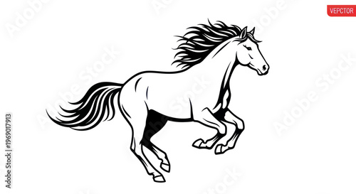 Graceful Horse Running Silhouette, Vector Illustration, Dynamic Motion
