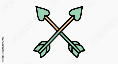Two crossed arrows in pastel colors, symbolizing love and connection, perfect for romantic designs