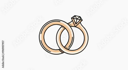 Two elegant rings, one with a sparkling diamond, intertwined, symbolizing eternal love and commitment. A beautiful minimalist design