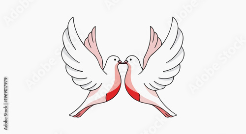 Two doves in a tender moment, symbolizing love and peace, facing each other with gentle affection. This artwork captures the essence of tranquility and harmony. 