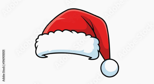 A festive Santa hat, perfect for Christmas celebrations. The hat is a classic red color with a fluffy white trim and a small ball