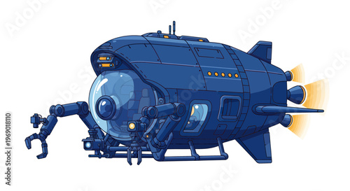 Submarine Underwater Exploration Vehicle with Robotic Arms - Digital Art