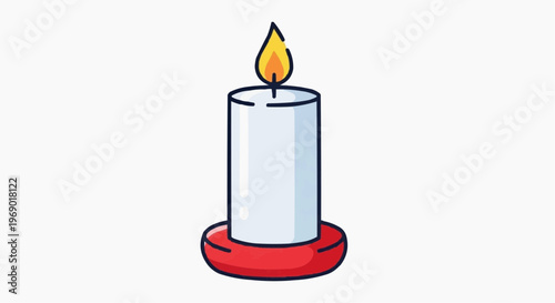 A burning candle on a simple holder