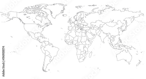 World Map Outline Blank Vector - Continents and Borders