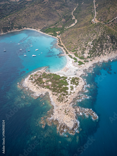 Aerial view of Punta Molentis beach Sardinia