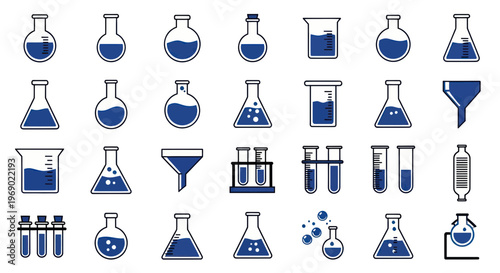 Scientific Laboratory Glassware Collection: Beakers, Flasks, Test Tubes, Funnels