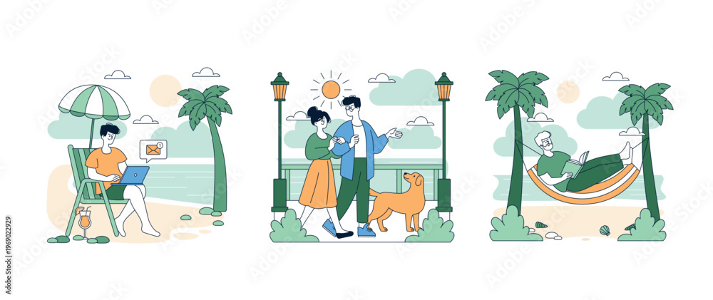 Naklejka premium Vector Illustration of People Relaxing and Enjoying Nature