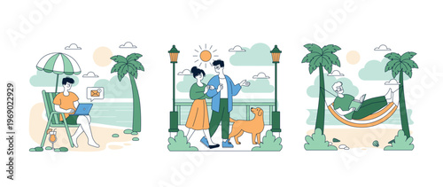 Vector Illustration of People Relaxing and Enjoying Nature