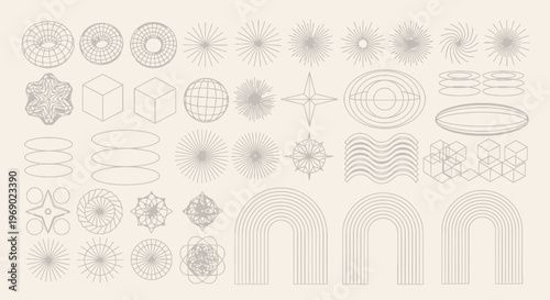 Geometric shapes and patterns on a neutral background create a visually appealing illustrations.