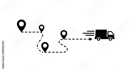 A delivery truck navigates through multiple locations marked on a map.