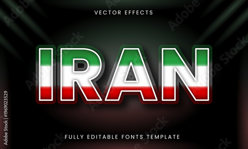 Iran Flag Text Effect 3D Editable Font Style with National Colors and Vector Graphic Background