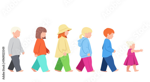 A group of people walk together outdoors in a line formation.