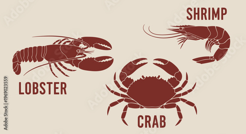 Seafood illustration features crab lobster and shrimp side by side