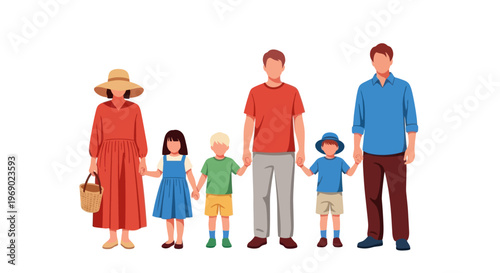 A happy family of three generations standing together outdoors smiling