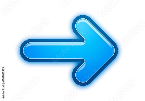 Glossy blue arrow icon pointing right on a clean white background