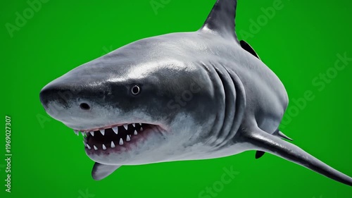 A shark swims aggressively through ocean waters with sharp teeth exposed.