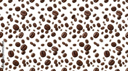 Canvastavla Dense seamless pattern of individual roasted coffee beans scattered across a bright white background